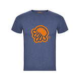 Camiseta de manga corta en denim  jaspeado con logo de medusa en naranja
