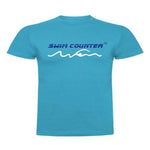 camiseta swimcounter KM en celeste logo azul parte delantera