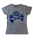 Camiseta de manga corta de punto liso de algodón real gris logo azul