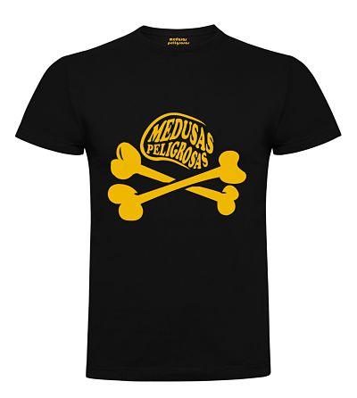 Camiseta de manga corta de punto liso de algodón negra con logo amarillo standard
