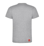 Camiseta de manga corta de punto liso de algodón gris con logo granate vista trasera