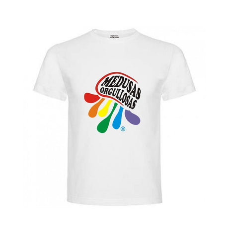 Camiseta de manga corta blanca con logo de medusas orgullosas