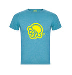 Camiseta de manga corta en turquesa  jaspeado con logo de medusa en amarillo