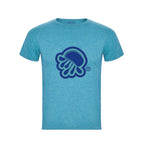 Camiseta de manga corta en turquesa  jaspeado con logo de medusa en azul