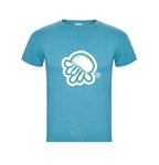 Camiseta de manga corta en turquesa  jaspeado con logo de medusa en blanco