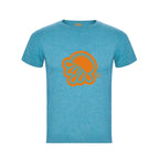 Camiseta de manga corta en turquesa  jaspeado con logo de medusa en naranja
