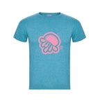 Camiseta de manga corta en turquesa  jaspeado con logo de medusa en rosa palo