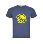 Camiseta de manga corta en denim  jaspeado con logo de medusa en amarillo