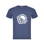 Camiseta de manga corta en denim  jaspeado con logo de medusa en blanco
