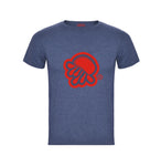 Camiseta de manga corta en denim  jaspeado con logo de medusa en rojo