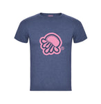 Camiseta de manga corta en denim  jaspeado con logo de medusa en rosa palo