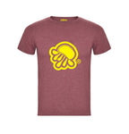 Camiseta de manga corta en granate  jaspeado con logo de medusa en amarillo