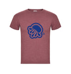 Camiseta de manga corta en granate  jaspeado con logo de medusa en azul