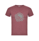 Camiseta de manga corta en granate  jaspeado con logo de medusa en gris tenue