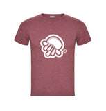 Camiseta de manga corta en granate  jaspeado con logo de medusa en blanco