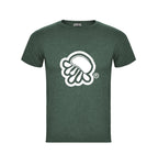 Camiseta de manga corta verde jaspeado con logo de medusa en blanco