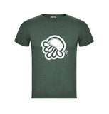 Camiseta de manga corta verde jaspeado con logo de medusa en blanco