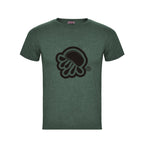 Camiseta de manga corta verde jaspeado con logo de medusa en negro