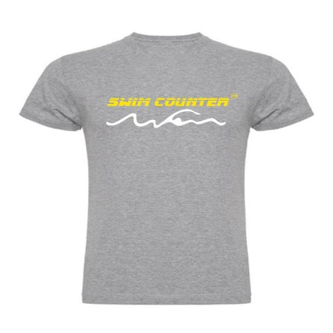 camiseta swimcounter KM en gris claro logo amarillo parte delantera