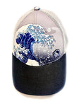 Gorra de rejilla de cinco paneles con ola de Kanagawae vista superior