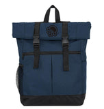 mochila azul vista frontal logo negro