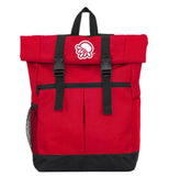 mochila roja vista frontal logo blanco