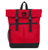 mochila roja vista frontal logo negro