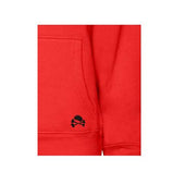 Detalle bolsillo sudadera de punto con capucha roja