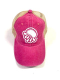 gorra rejilla rosa con emblema de medusas peligrosas vista frontal